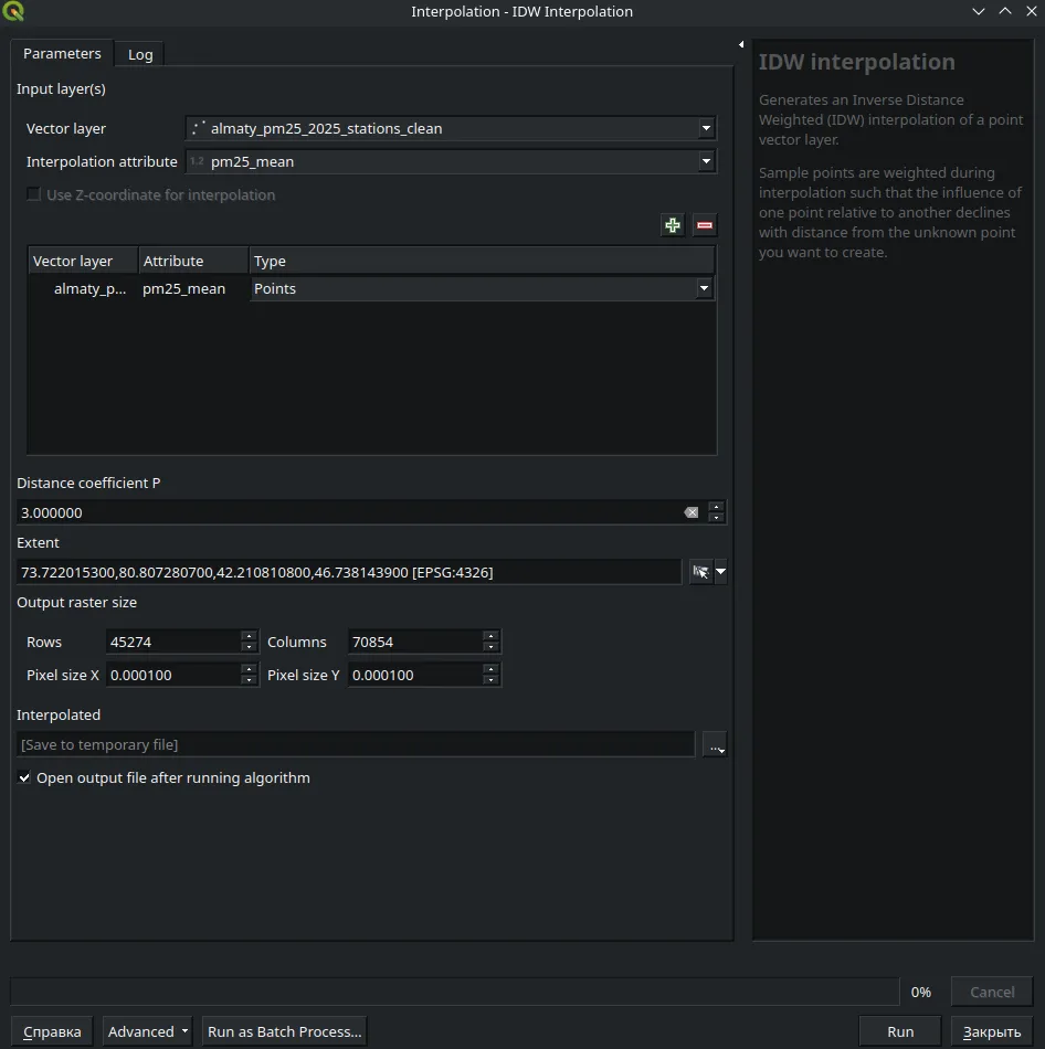 QGIS — IDW interpolation settings